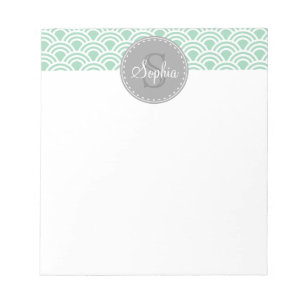 Monogrammed Grey Mint Modern Pattern Notepad