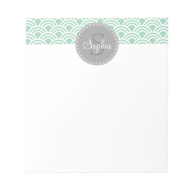 Monogrammed Grey Mint Modern Pattern Notepad (Front)