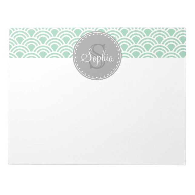 Monogrammed Grey Mint Modern Pattern Notepad (Front)