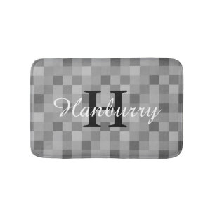 Monogrammed grey mosaic tile pattern bath mat