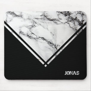 Monogrammed Grey & White Marble Stone Mouse Pad