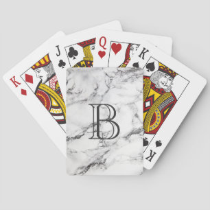 Monogrammed Grey & White Marble Texture Playing Cards