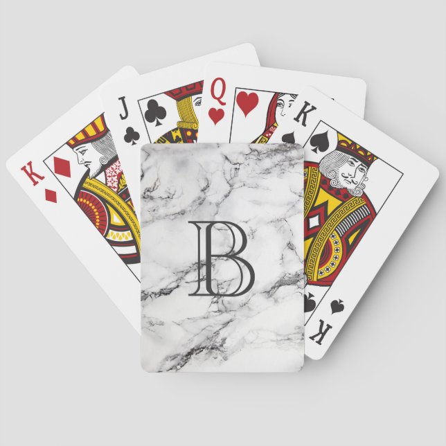 Monogrammed Grey & White Marble Texture Playing Cards (Back)