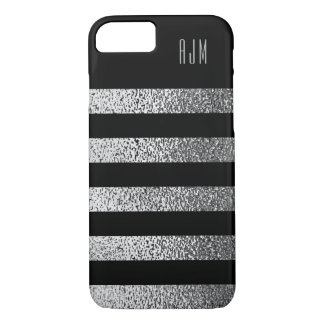 Monogrammed grunge SILVER Stripes Black Background Case-Mate iPhone Case