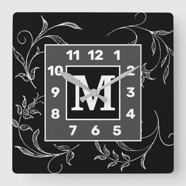 Monogrammed GS Floral Square Wall Clock (Front)