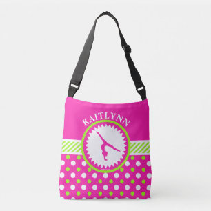 Monogrammed Gymnastics Pink and Green Polka-Dots Crossbody Bag