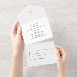Monogrammed Hand Lettered Chic Cross All In One Invitation