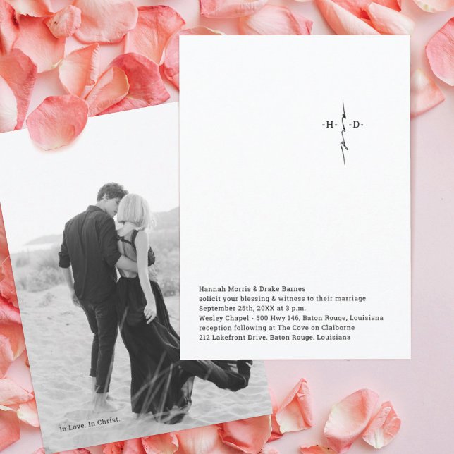 Monogrammed Hand Lettered Chic Cross Wedding Invitation (Creator Uploaded)