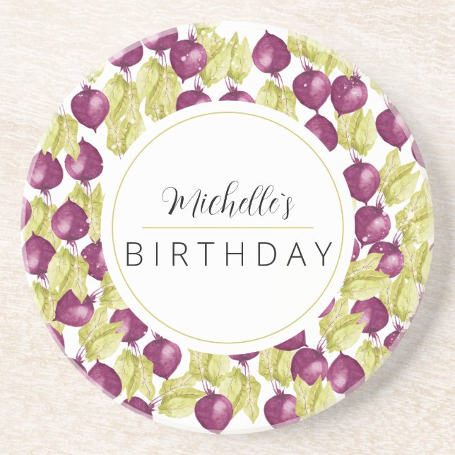 Monogrammed Hand-painted Cute Beetroot  Coaster (Front)