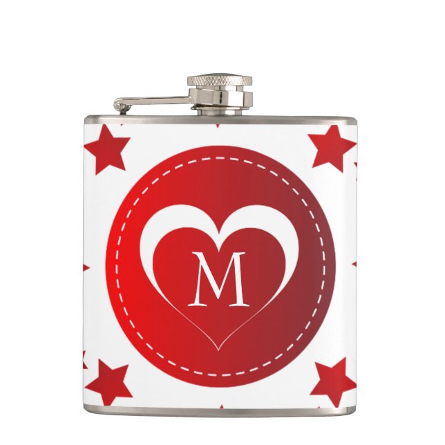 Monogrammed Heart And Stars Hip Flask (Front)