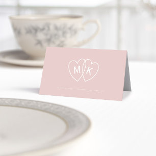 Monogrammed Hearts Blush Pink Wedding Place Cards