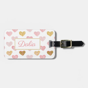 Monogrammed Hearts Pattern Luggage Tag