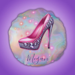 Monogrammed High Heel on Mother of Pearl   Round Cushion