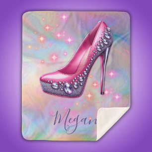 Monogrammed High Heel on Mother of Pearl   Sherpa Blanket