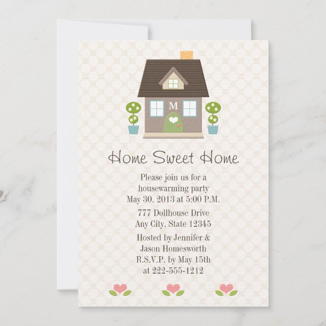 Monogrammed Home Sweet Home Housewarming Party Invitation (Front)