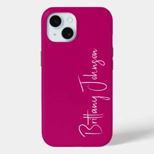 Monogrammed Hot Pink iPhone 15 Case