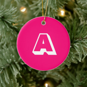 Monogrammed hot pink fuchsia custom initial ceramic tree decoration