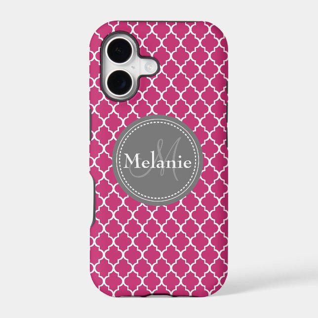 Monogrammed Hot Pink Moroccan Lattice Pattern (Back)