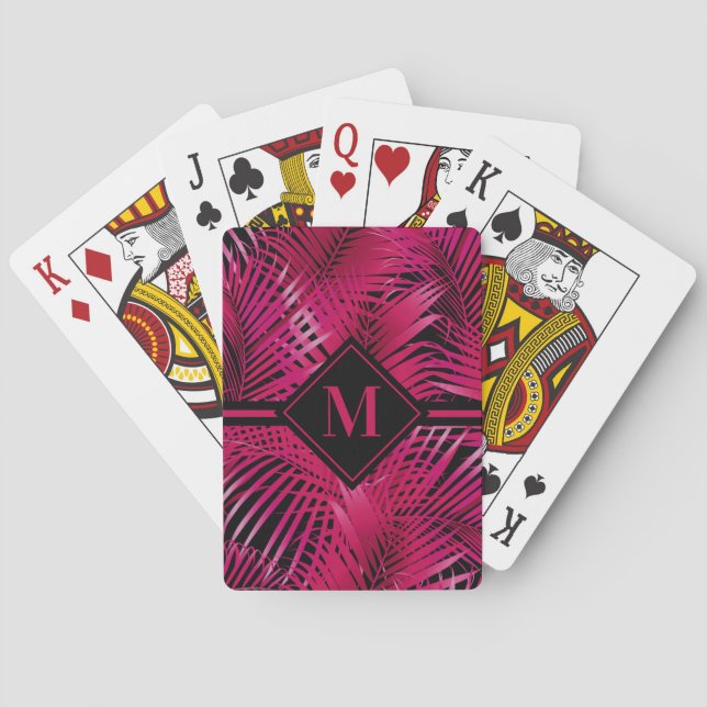 Monogrammed Hot Pink Palm Playing Cards (Back)
