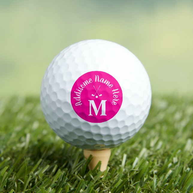 Monogrammed Hot Pink White Golfball Club Ladies Golf Balls (Insitu Tee)