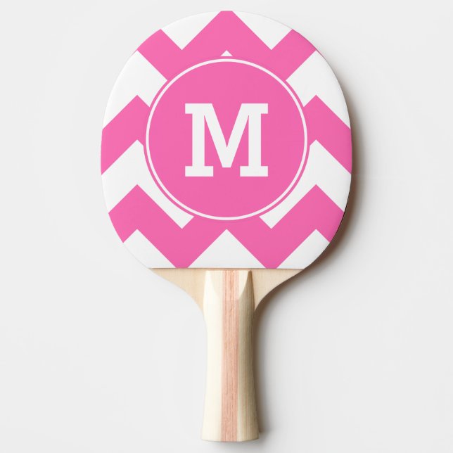 Monogrammed Hot Pink Zigzag Pattern Ping Pong Paddle (Front)