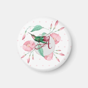 Monogrammed Hummingbird Pink Mint Floral DECOR Magnet