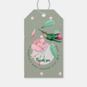 Monogrammed Hummingbird Pink Mint Floral Gift Tags