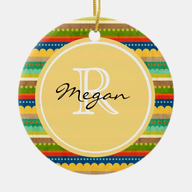 Monogrammed Indian Blanket Ceramic Tree Decoration (Front)