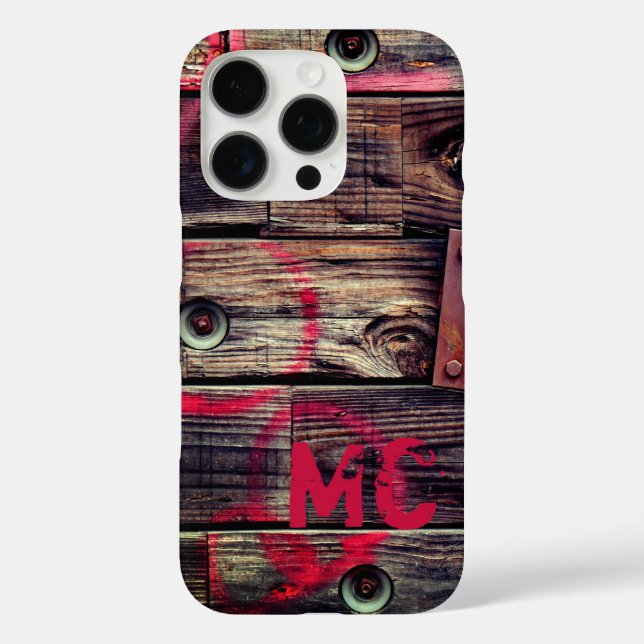 Monogrammed Industrial Rustic Wood Pattern Case-Mate iPhone Case (Back)