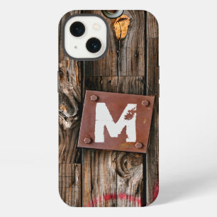 Monogrammed Industrial Rustic Wood Pattern iPhone 13 Case