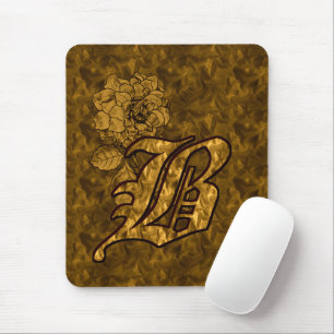 Monogrammed Initial B Gold Peony Mousepad