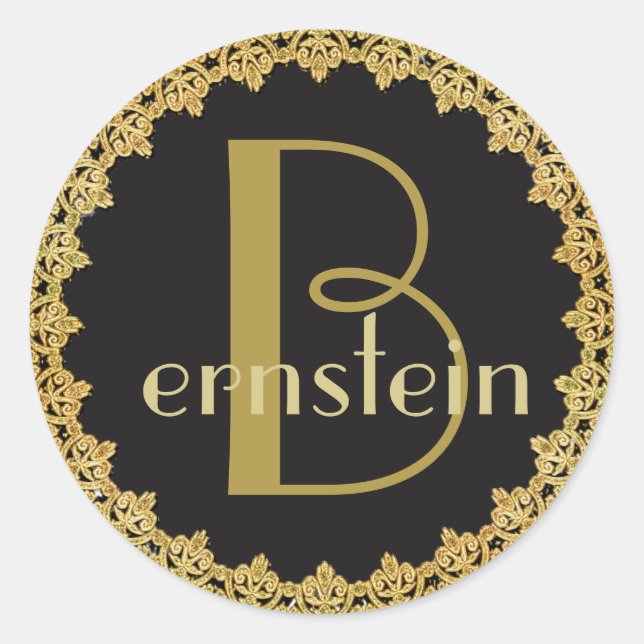 Monogrammed Initial Black and Gold Letter Sticker (Front)