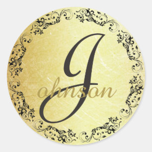 Monogrammed Initial Black and Gold Letter Sticker