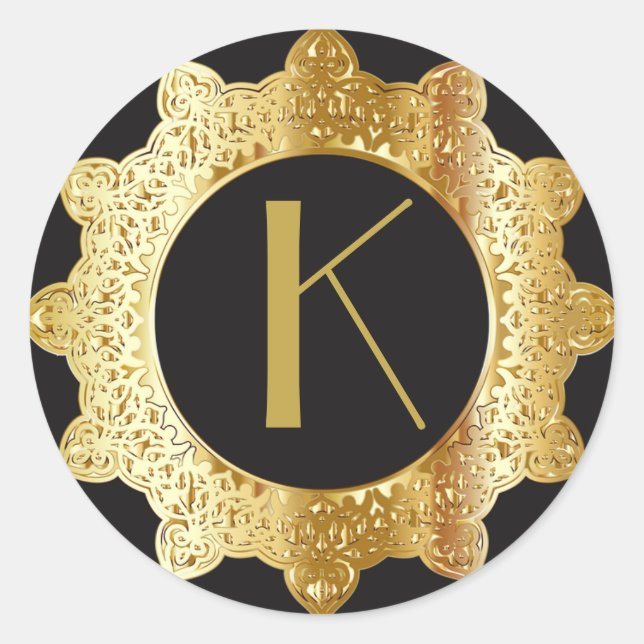 Monogrammed Initial Black and Gold Letter Sticker (Front)