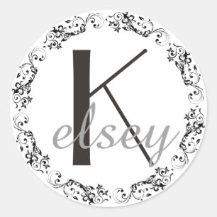 Monogrammed Initial Black and White Letter Sticker