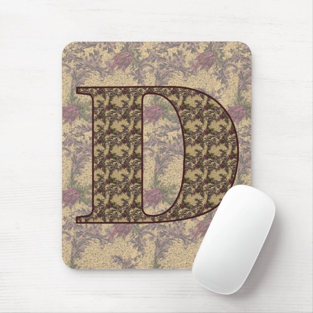 Monogrammed Initial D Elegant Floral Mousepad (With Mouse)