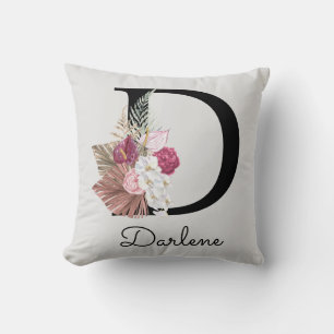 Monogrammed Initial D Pink Boho Cushion