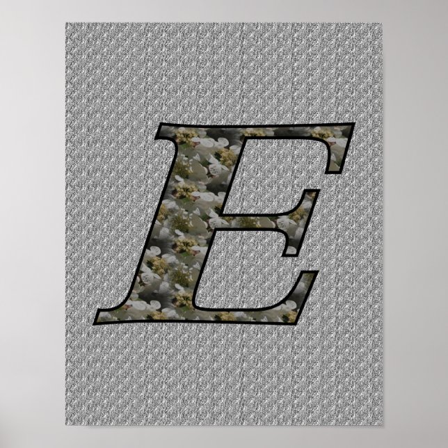 Monogrammed Initial E Hydrangea Floral Poster (Front)