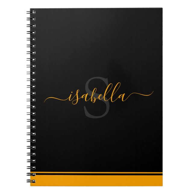 Monogrammed Initial Elegant Script Orange Notebook (Front)