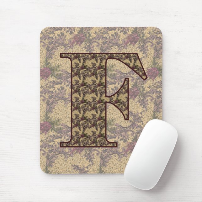 Monogrammed Initial F Elegant Floral Mousepad (With Mouse)