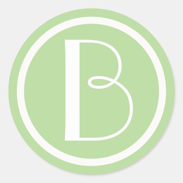 Monogrammed Initial Green and White Letter Sticker (Front)