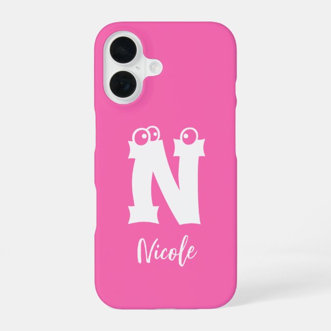 Monogrammed initial letter script name pink iPhone 16 case (Back)
