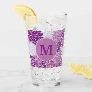 Monogrammed Initial Purple Floral Vintage Pattern  Glass