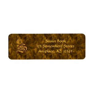 Monogrammed Initial S Gold Peony Address Label