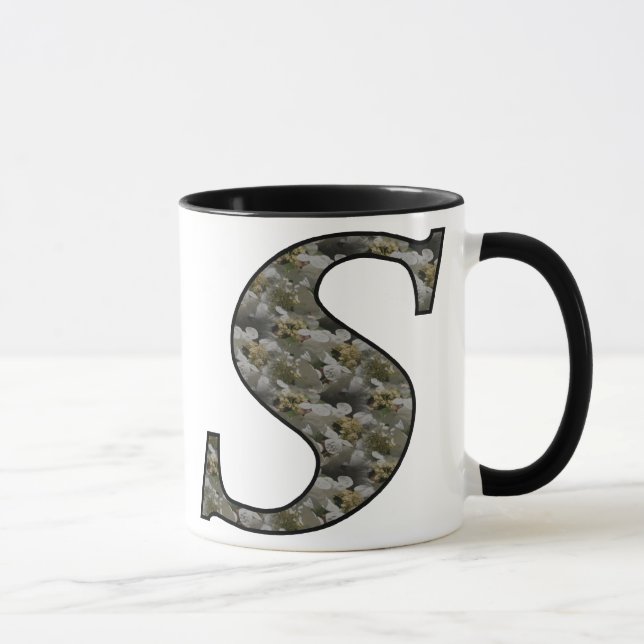 Monogrammed Initial S Hydrangea Floral Mug (Right)