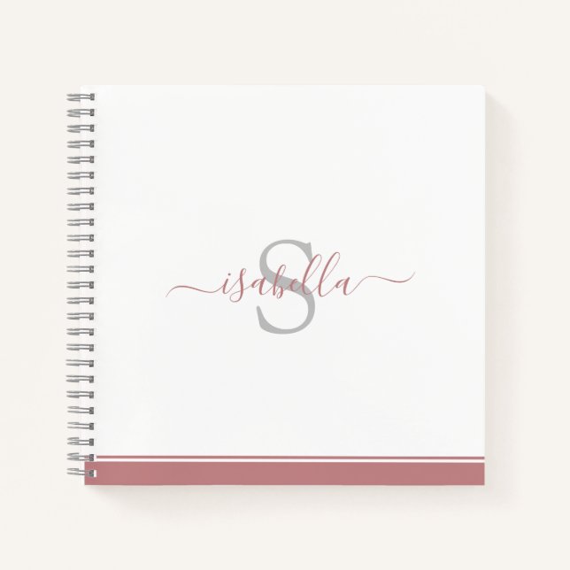Monogrammed Initial Script Dusty Rose Notebook (Front)