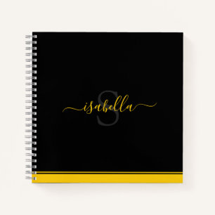 Monogrammed Initial Script Yellow Black Notebook
