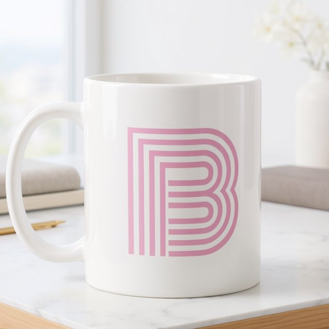 Monogrammed Initial Simple Minimalist Modern Pink Coffee Mug (Creator Uploaded)