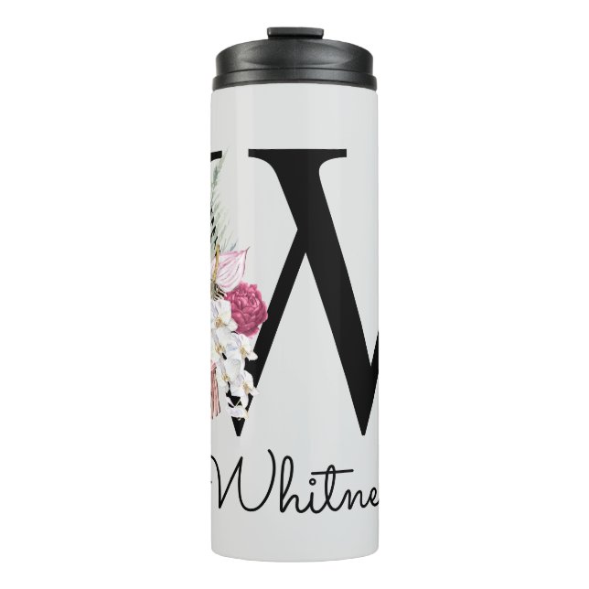 Monogrammed Initial W Pink Boho Girly Floral Thermal Tumbler (Front)