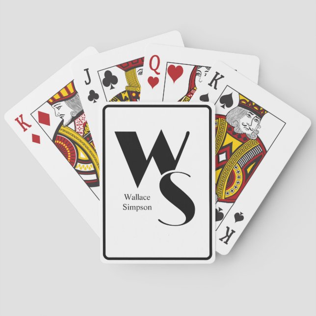 Monogrammed Initials and Name Black & White Deck Playing Cards (Back)